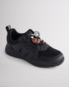Ninja Black lightweight kids’ sneakers with breathable mesh uppers, a cushioned insole, and a durable outsole.