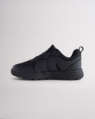 Ninja Black lightweight kids’ sneakers with breathable mesh uppers, a cushioned insole, and a durable outsole.