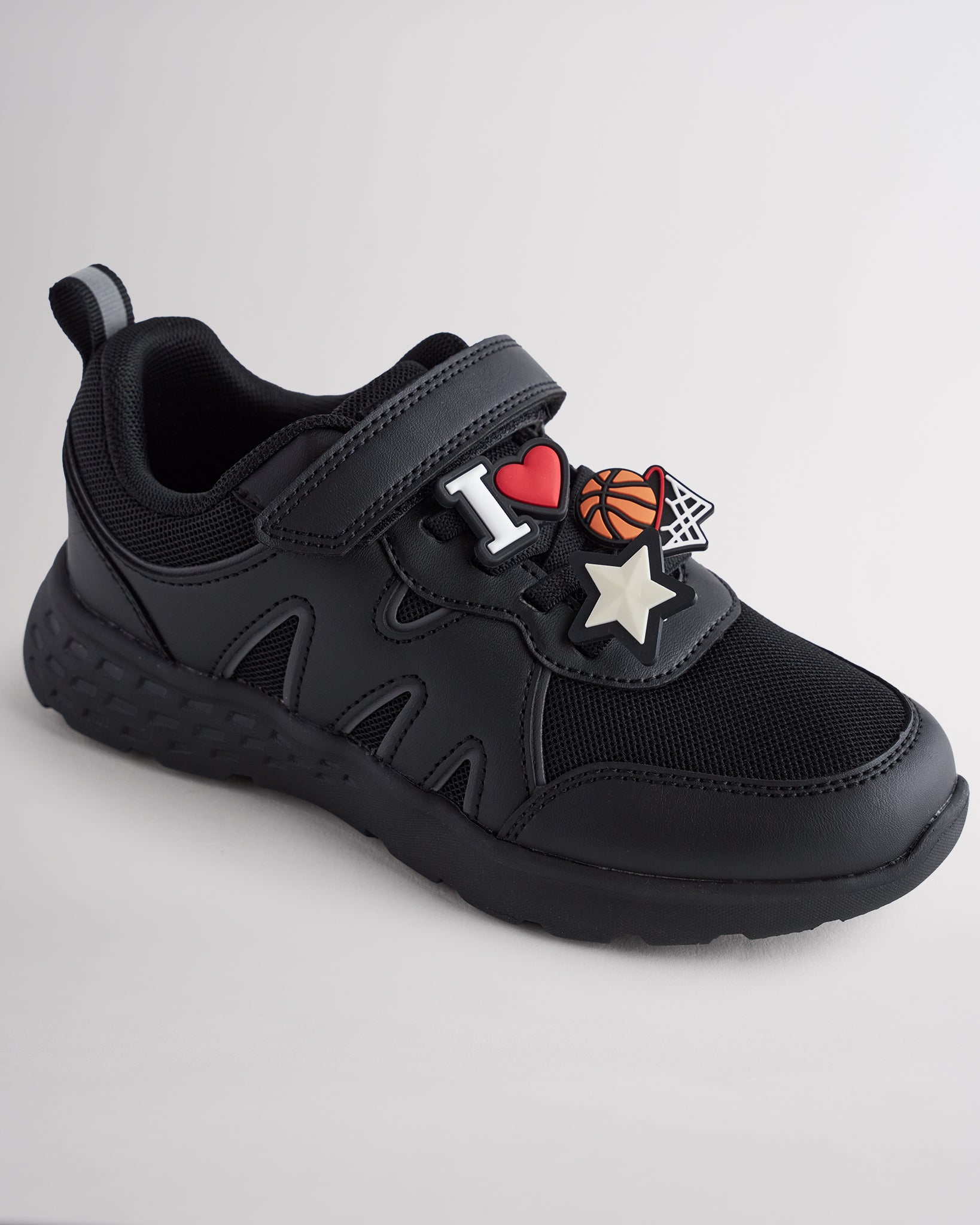 Kids Running Shoes with Straps in Ninja Black
