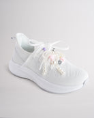 Kids White lace-up running sneakers with with colorful lace charms