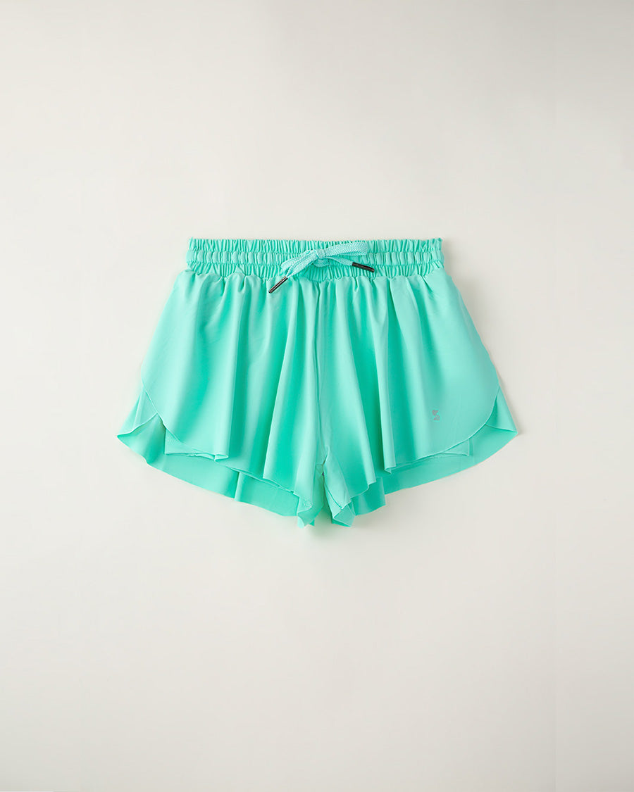 Mint green butterfly shorts front view