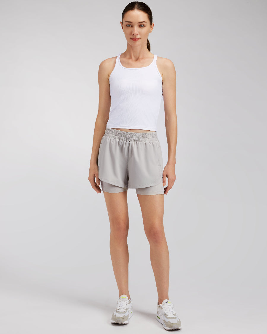 【SIENNE】 Owen Half Wool Shorts /追跡付 Womens 2-in-1 Running Shorts in Sandy Grey | Stelle