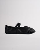 Black kids Rosie vegan leather ballet shoe with elastic strap, lightweight PU leather upper, and flexible full sole design.
