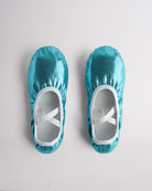 Top view of metallic shimmer ballet shoes with elastic straps for secure fit and performance