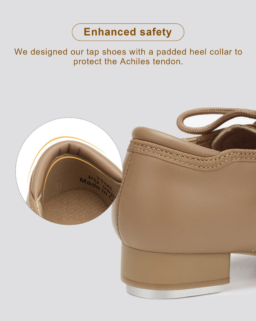 Tan Kids Lace Up PU Leather Tap Shoes