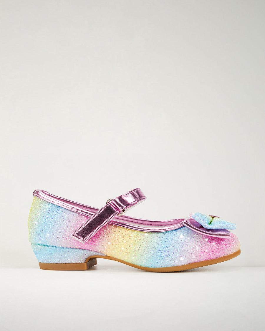 Rainbow Girls Glitter Mary Jane Low Heel Shoes