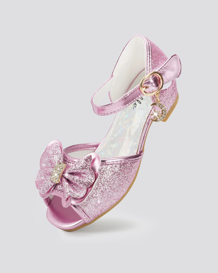 Pink Girls Sparkly Princess Low Heels Sandals