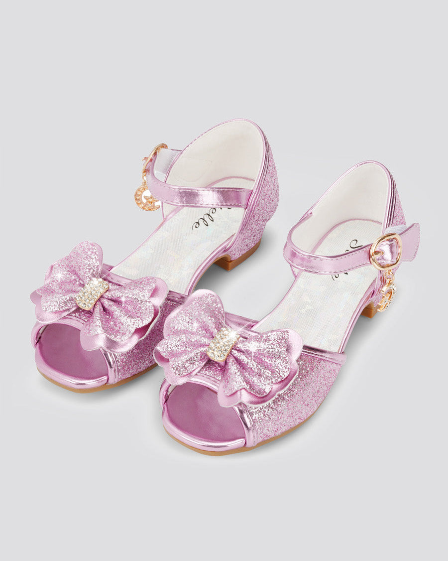 Pink Girls Sparkly Princess Low Heels Sandals