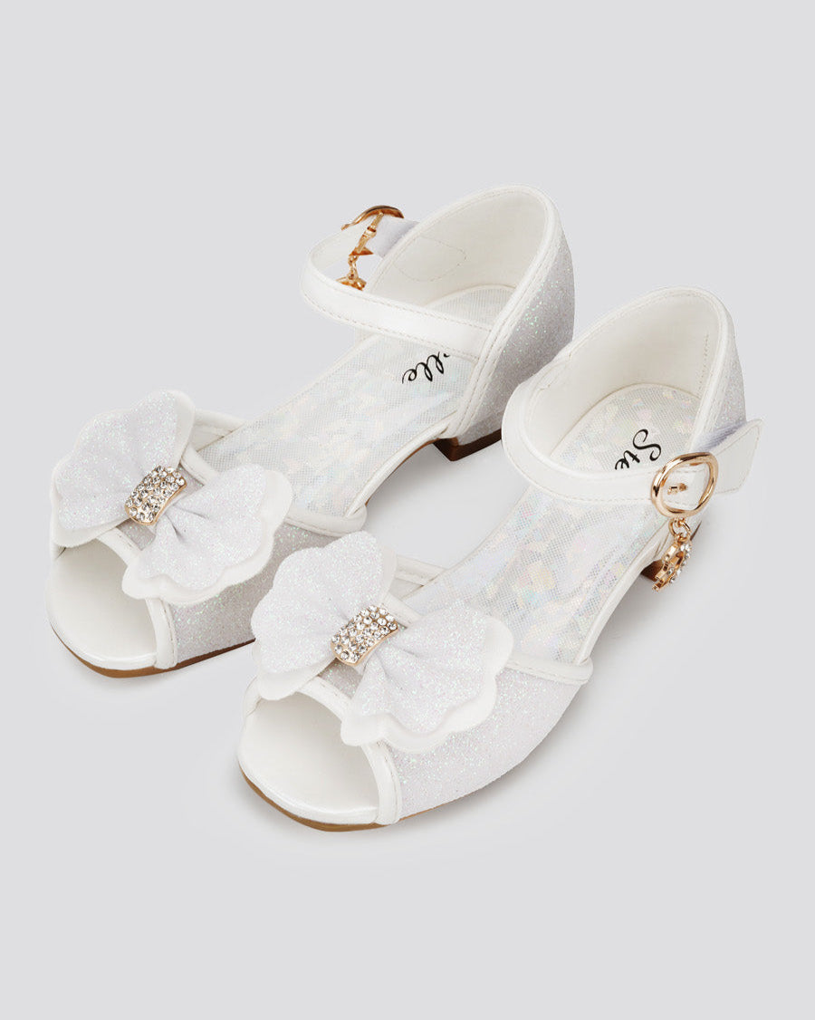 White Girls Sparkly Princess Low Heels Sandals