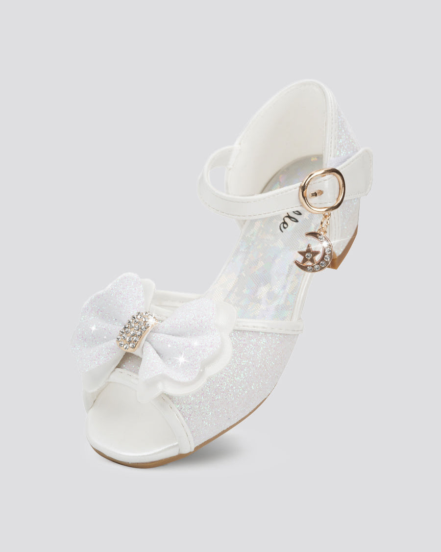White Girls Sparkly Princess Low Heels Sandals