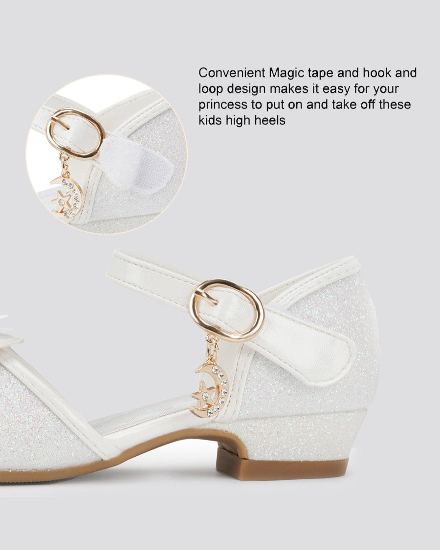 White Girls Sparkly Princess Low Heels Sandals