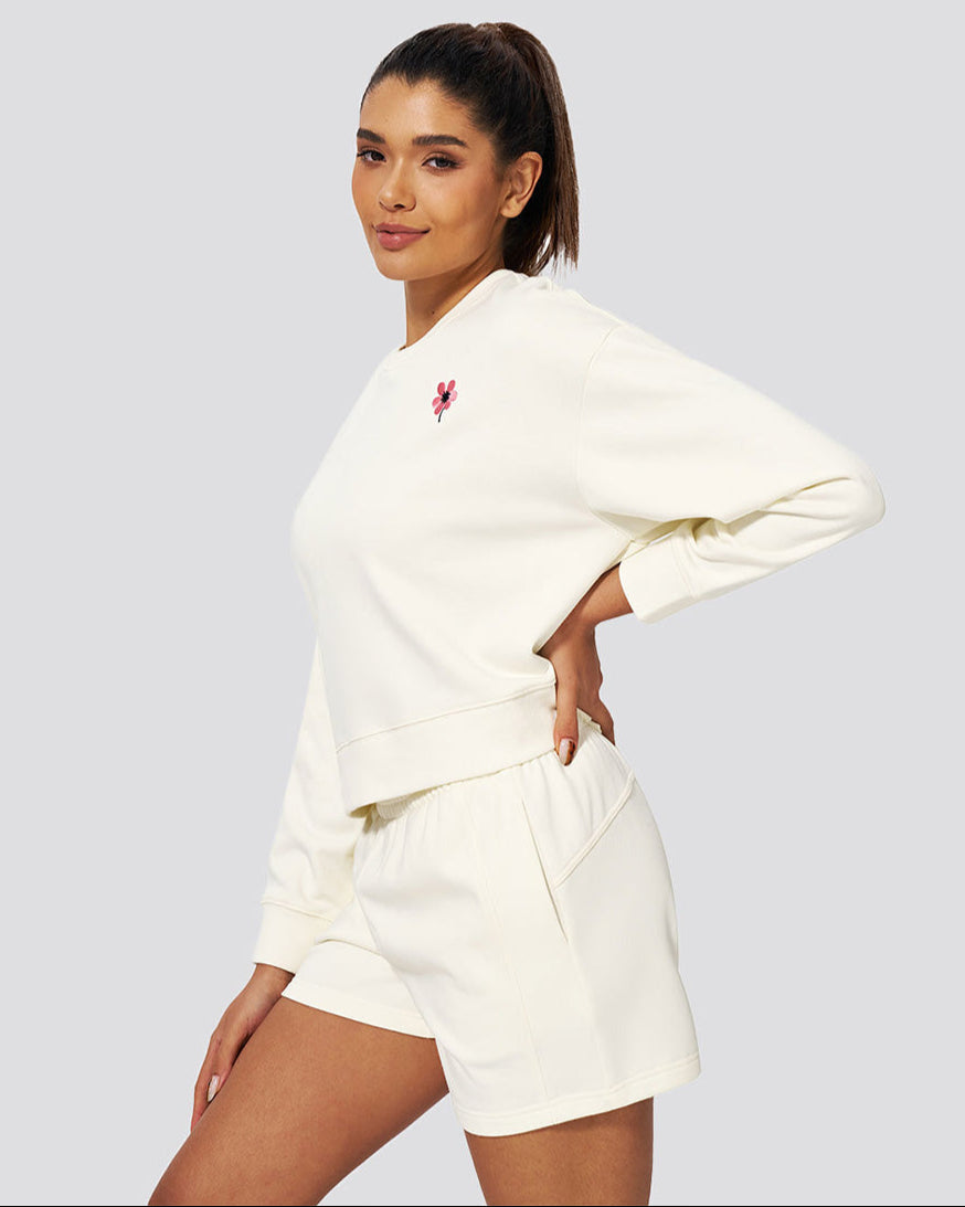 Crop Oversized Sweatshirt in Off White