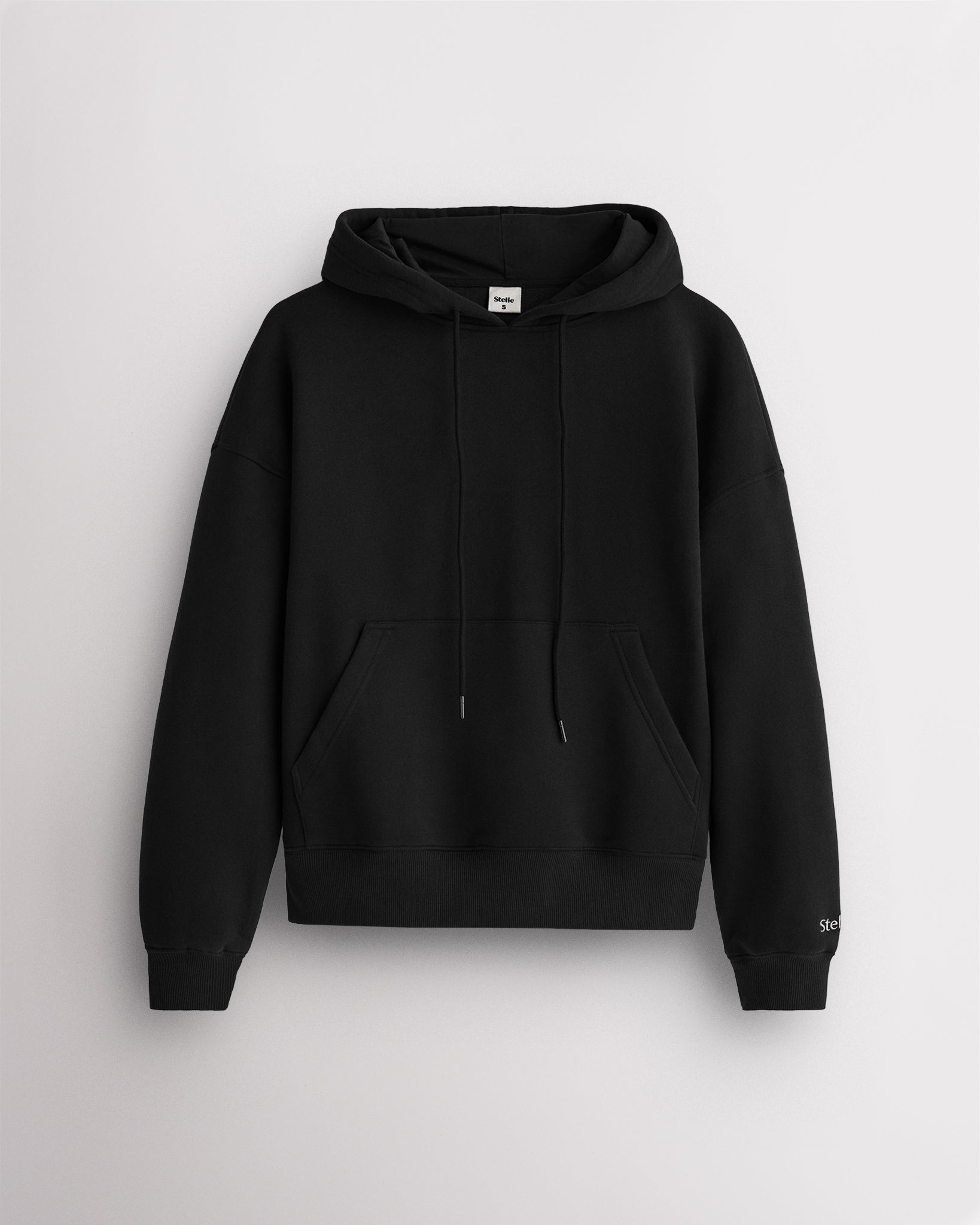 Women’s Oversized Fleece Hoodie with Embroidered Cuff in Black
