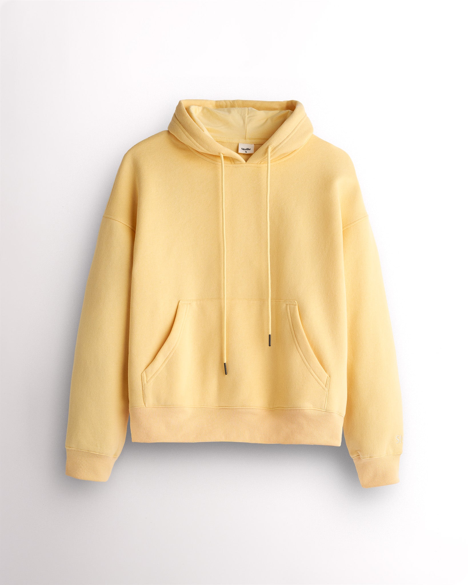 Womens Oversized Fleece Hoodie with Embroidered Cuff in Butter