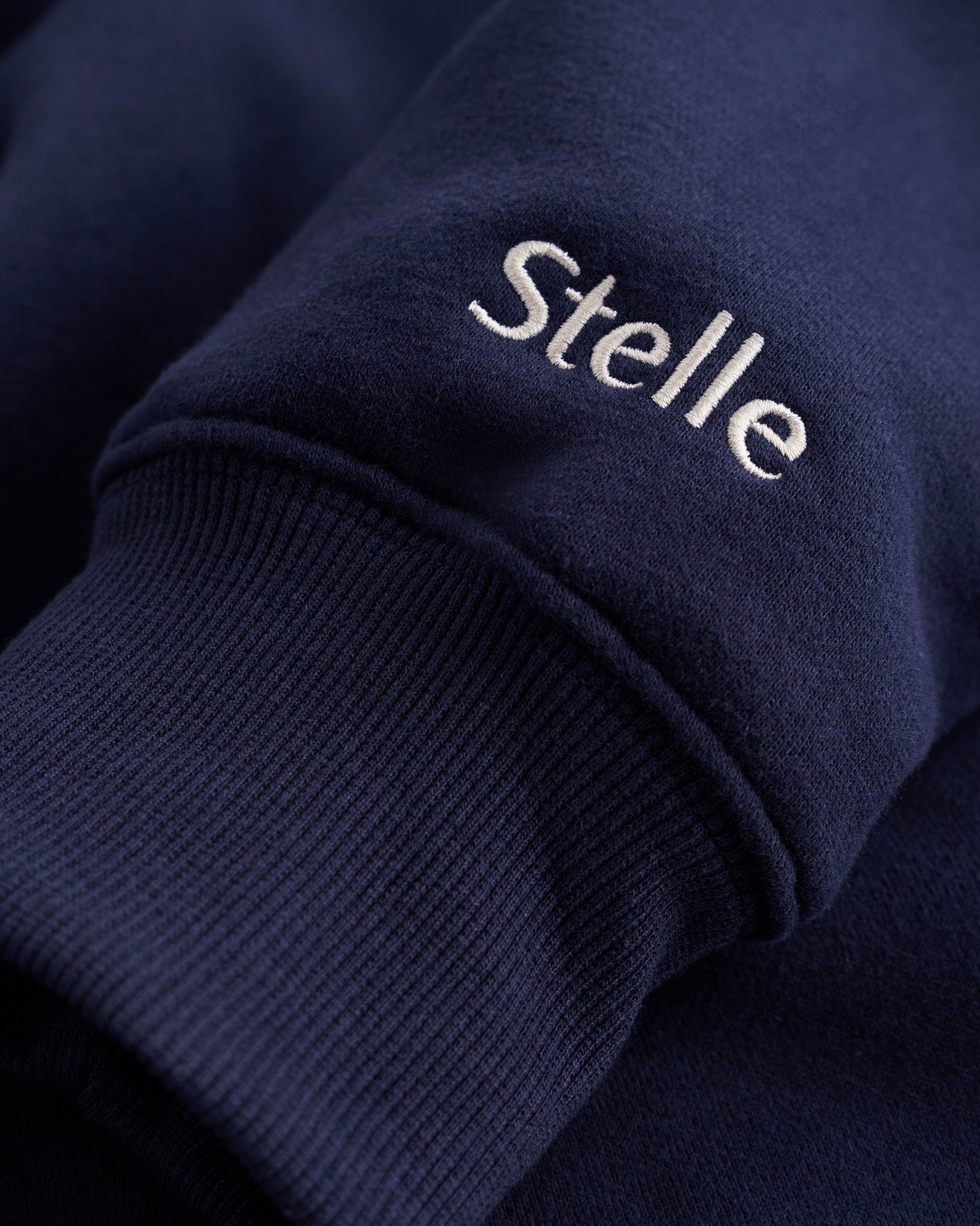 Women’s Oversized Fleece Hoodie with Embroidered Cuff in Navy