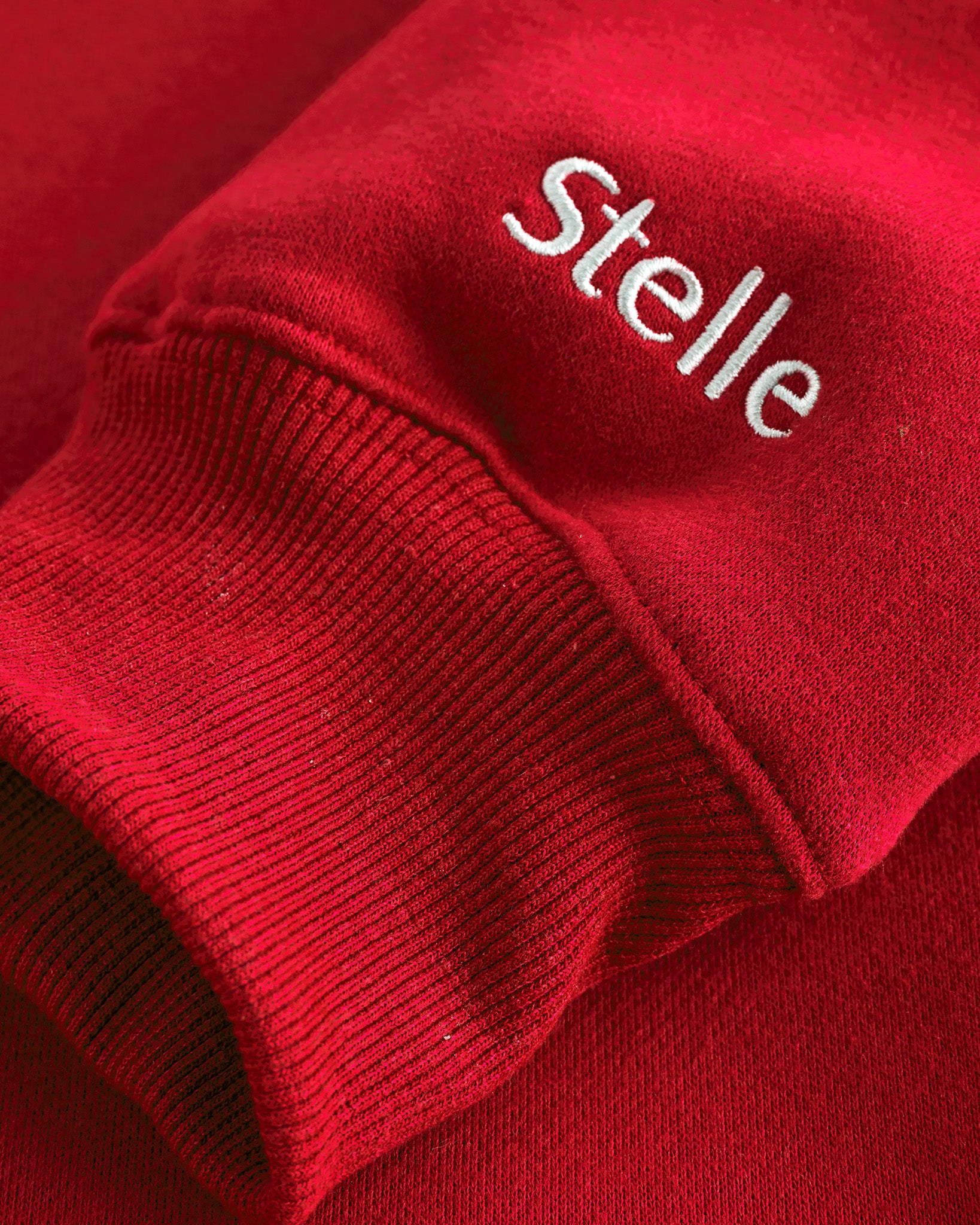 Women’s Oversized Fleece Hoodie with Embroidered Cuff in Red