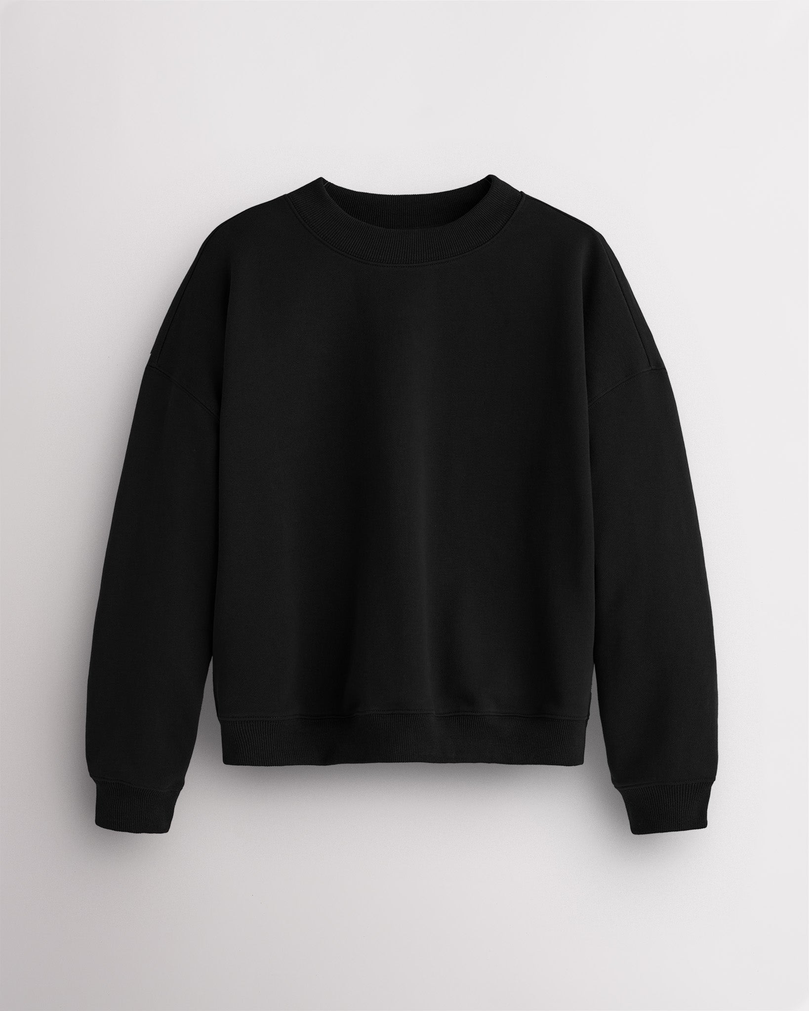 Drop Shoulder Fleece Crewneck in Black