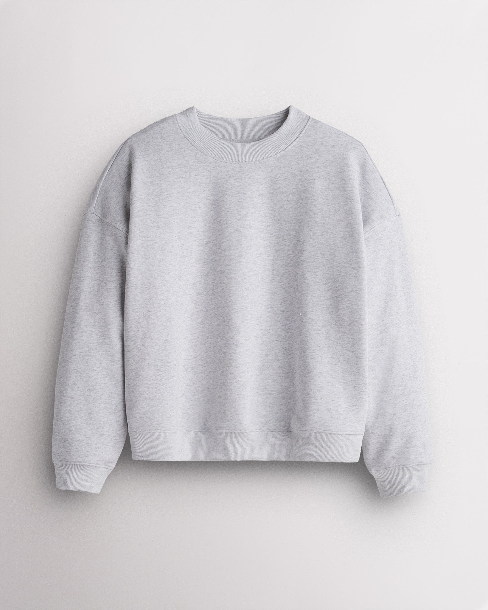 Drop Shoulder Fleece Crewneck in Light Heather Grey