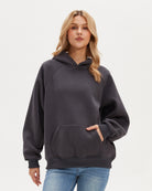 Women’s Oversized Raglan Sleeve Fleece Hoodie in Charcoal