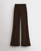 Dark Oak Stelle womens flare leggings with pockets, high waistband, and flared leg design on white background