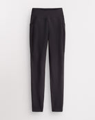 Charcoal Stelle women's fleece-lined leggings with side pockets and a high-rise waistband, laid flat.