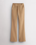 Dune Stelle mid-rise bootcut womens work pants with pull-on waistband, faux fly, front pockets, and leg-lengthening bootcut silhouette.
