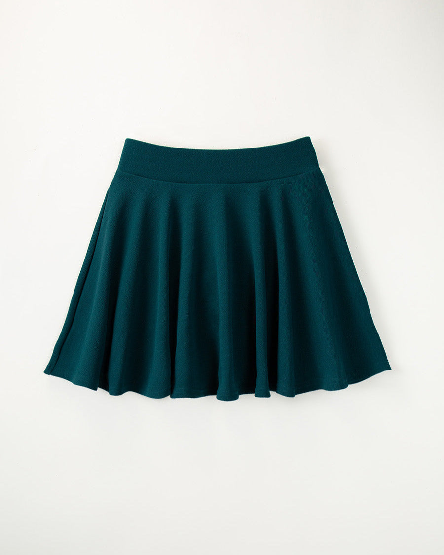 Green Stretchy Flared Mini Skirt with Shorts 