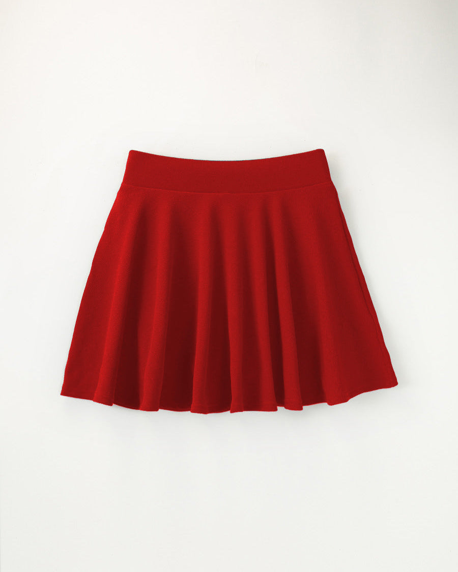 Red Stretchy Flared Mini Skirt with Shorts