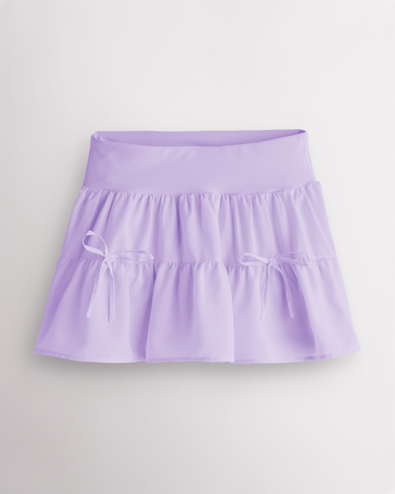 Lavender flowy layered tennis skort with tiered chiffon layers and high-rise waistband