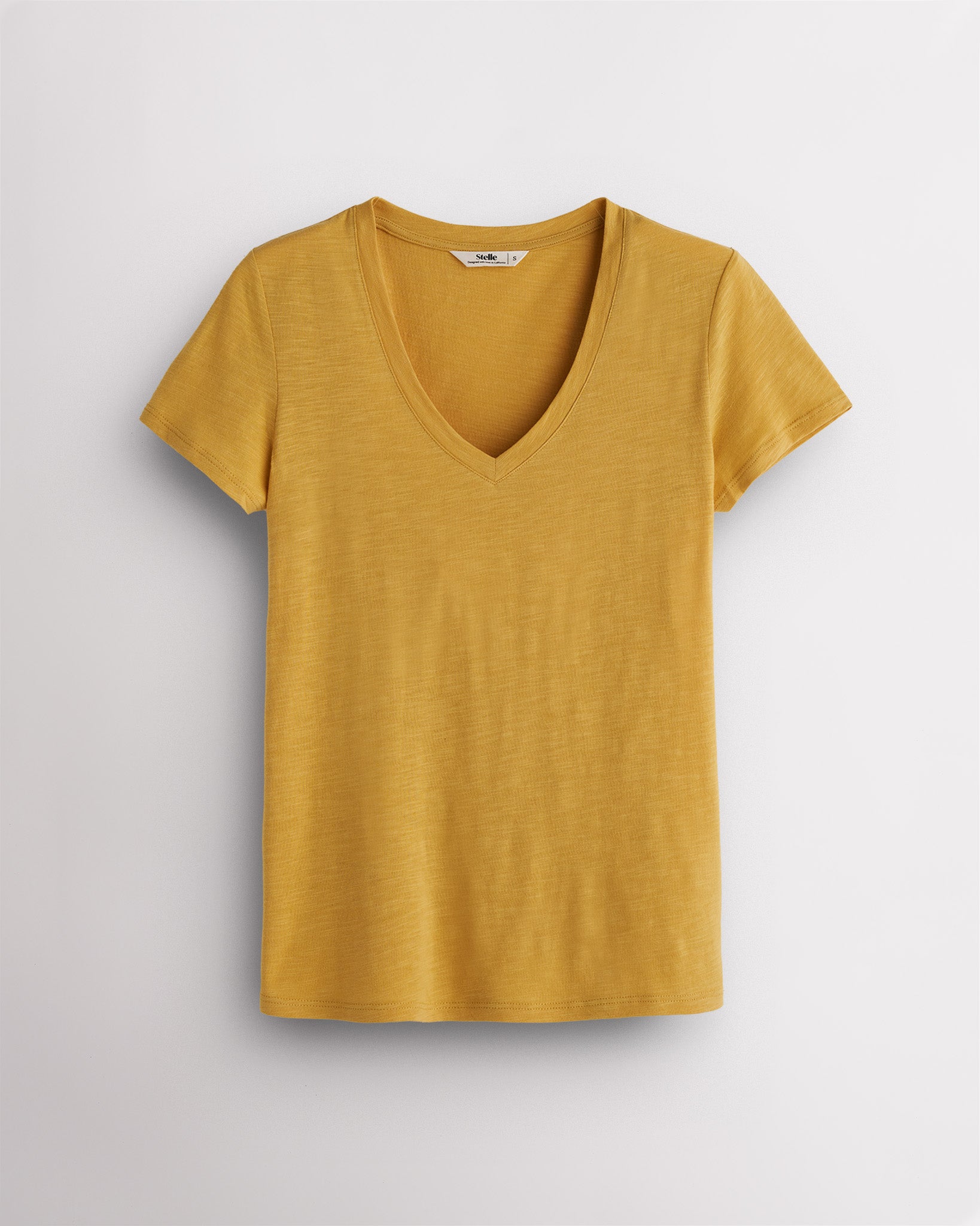 Women's Short Sleeve Slub V-Neck T-Shirt in Mustard
