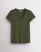 Women's Short Sleeve Slub V-Neck T-Shirt in Olive Green
