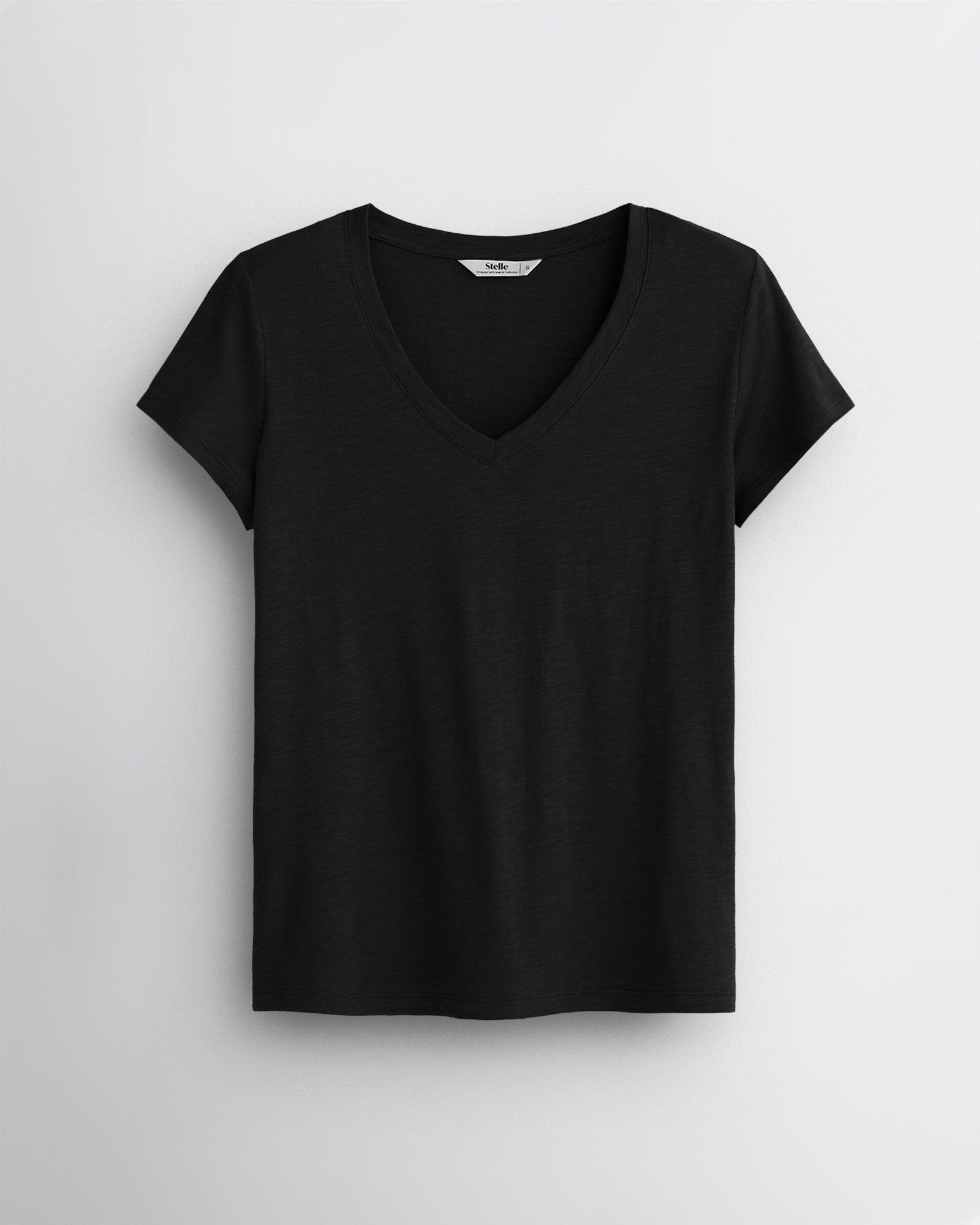 Women's Short Sleeve Slub V-Neck T-Shirt in Black