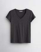 Women's Short Sleeve Slub V-Neck T-Shirt in Dark Grey