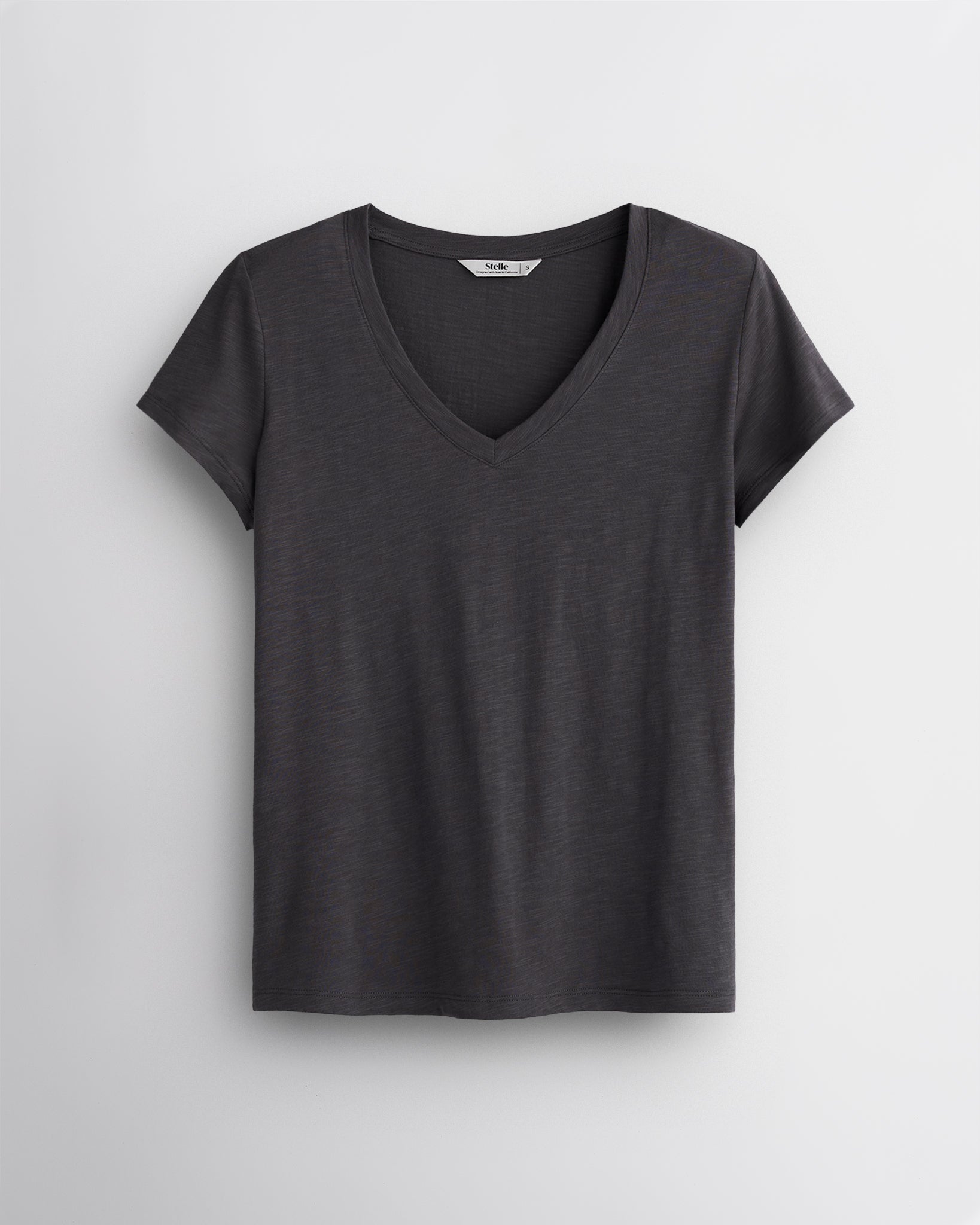 Women's Short Sleeve Slub V-Neck T-Shirt in Dark Grey