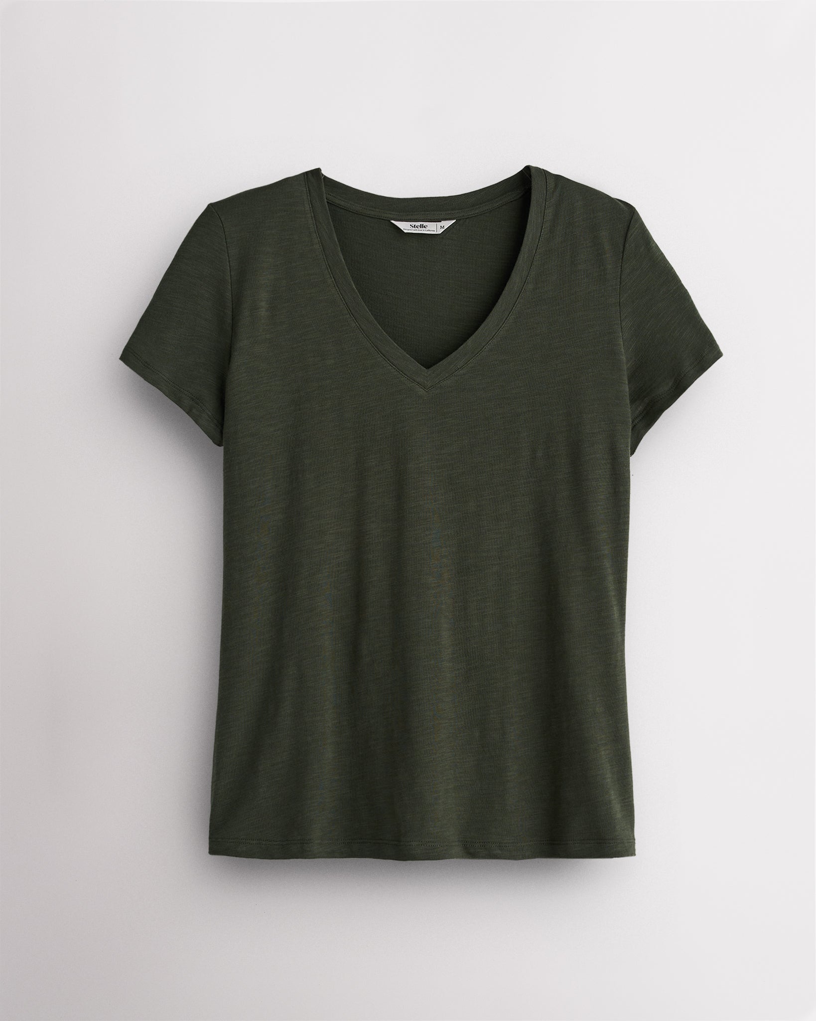 Women's Short Sleeve Slub V-Neck T-Shirt in Utility Green
