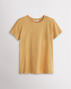 Mustard women’s classic short sleeve crewneck T-shirt with relaxed fit, soft modal-blend fabric, and everyday casual style.