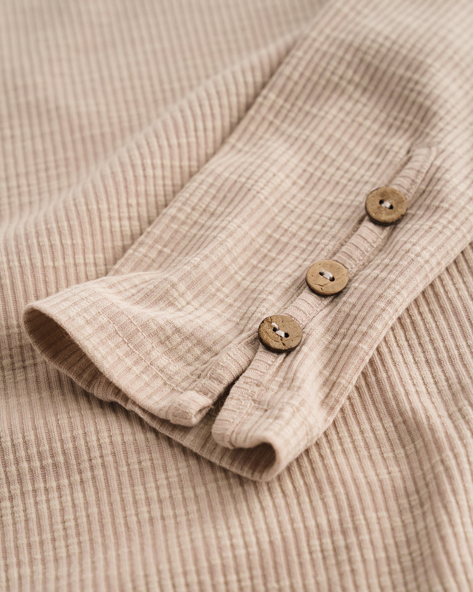 Women’s Ribbed Long Sleeve Henley V-Neck Top in Beige