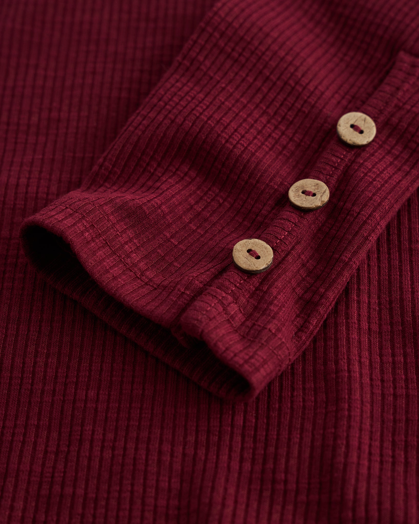 Women’s Ribbed Long Sleeve Henley V-Neck Top in Burgundy