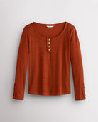 Women’s Ribbed Long Sleeve Henley V-Neck Top in Burnt Orange