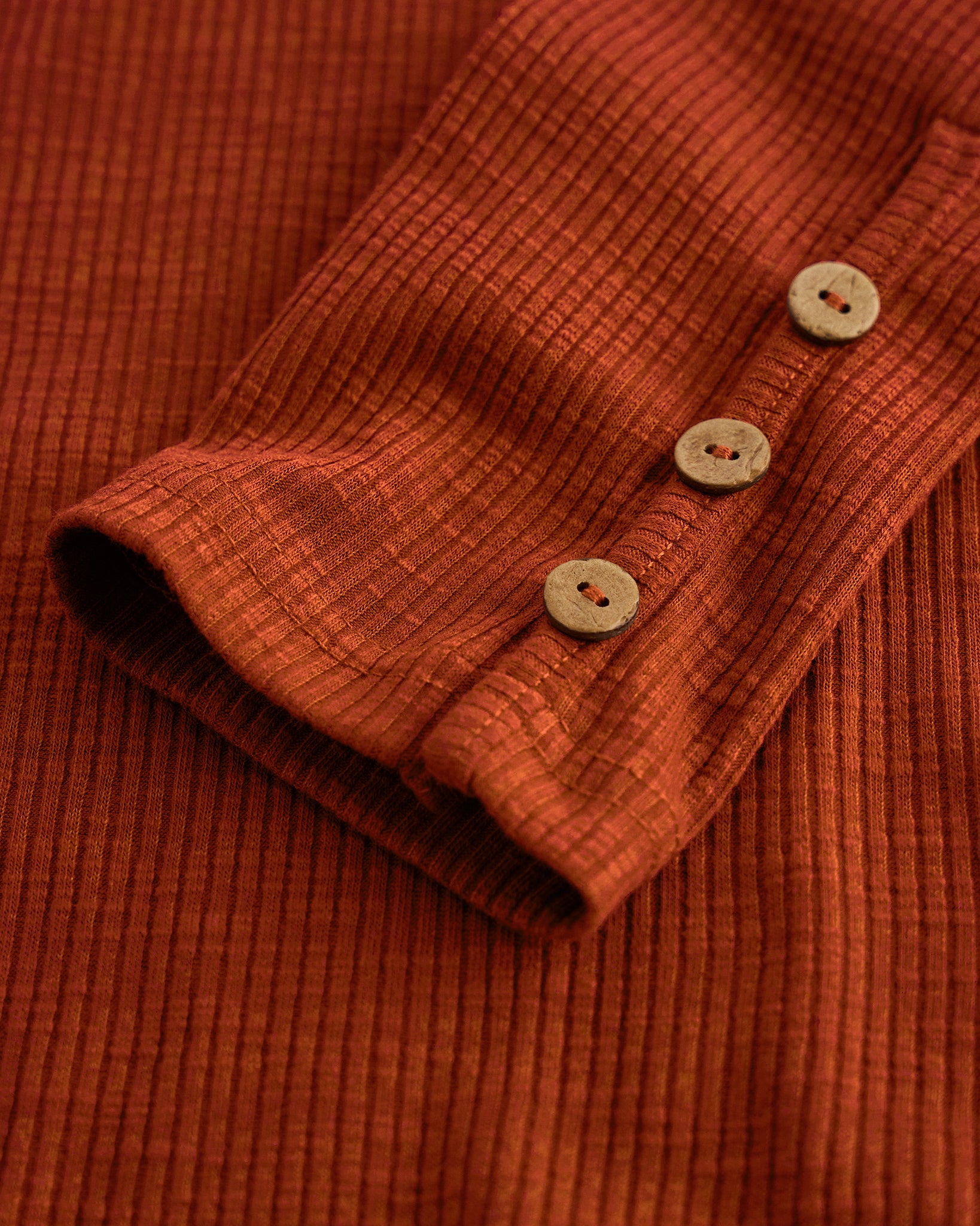 Women’s Ribbed Long Sleeve Henley V-Neck Top in Burnt Orange