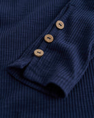 Women’s Ribbed Long Sleeve Henley V-Neck Top in Denim