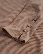 Women’s Ribbed Long Sleeve Henley V-Neck Top in Latte