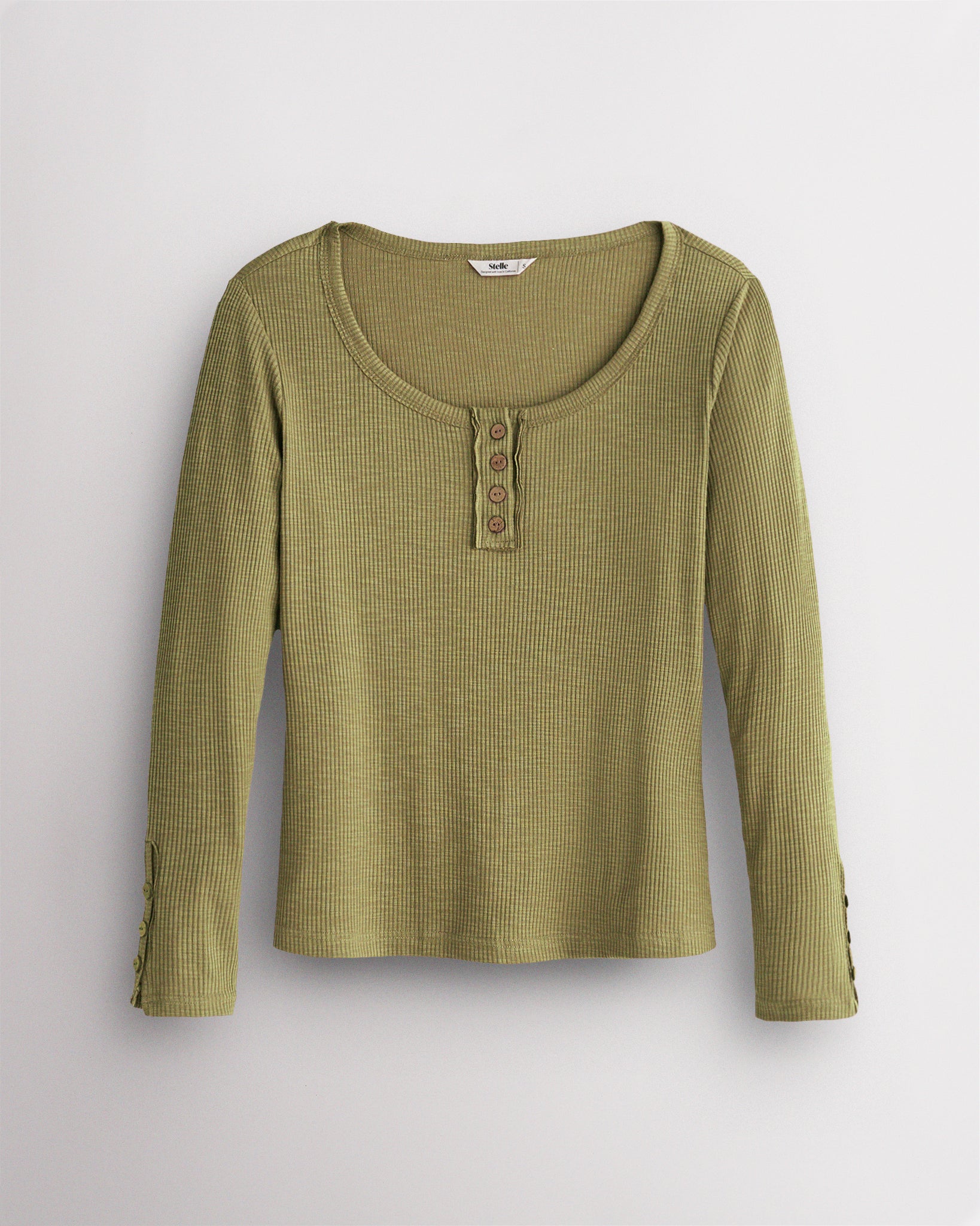 Women’s Ribbed Long Sleeve Henley V-Neck Top in Moss