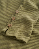 Women’s Ribbed Long Sleeve Henley V-Neck Top in Moss