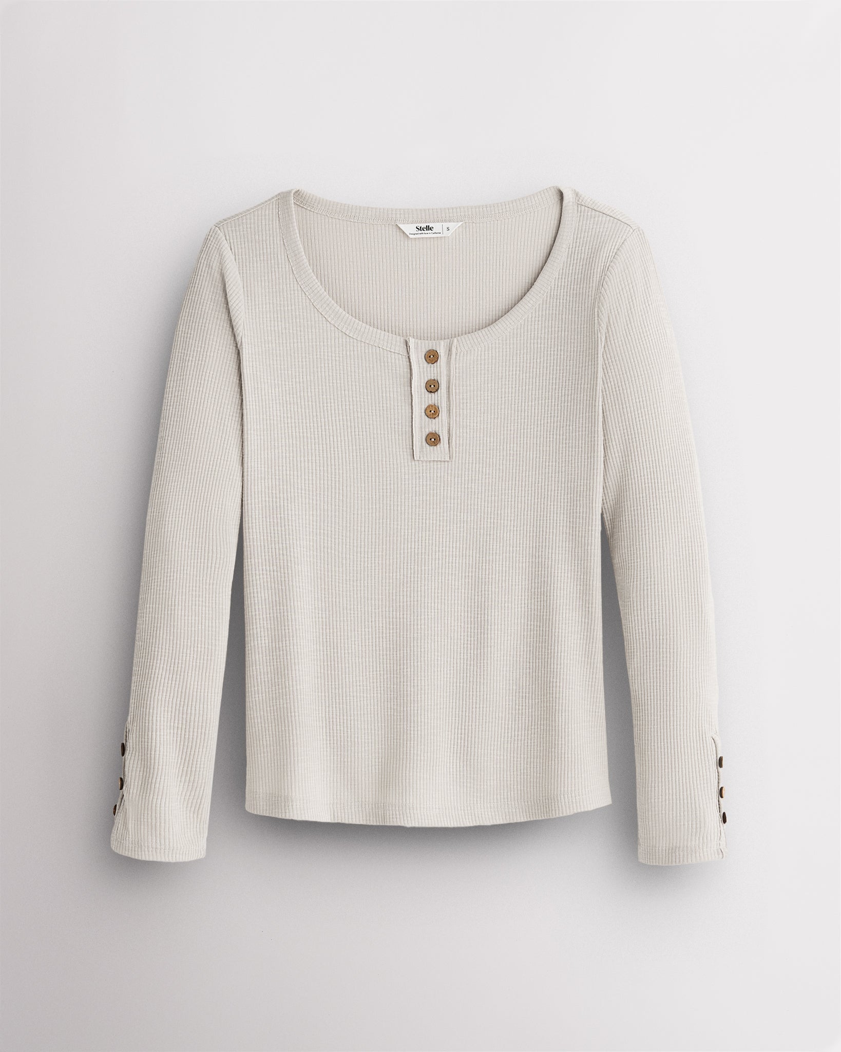 Women’s Ribbed Long Sleeve Henley V-Neck Top in White