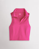 Dreamhouse Pink Stelle V-neck fitted cropped polo tank top with classic collar and princess seams, styled as a womens summer top.