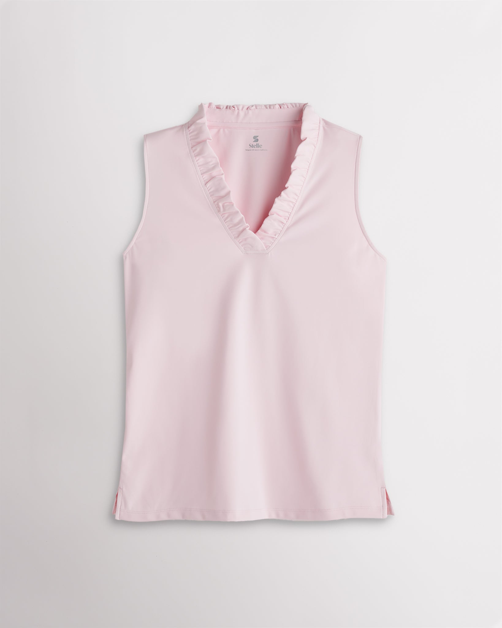 Ballet Pink ruffle V-neck sleeveless polo shirt for women