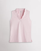 Ballet Pink ruffle V-neck sleeveless polo shirt for women
