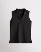 Black ruffle V-neck sleeveless polo shirt for women