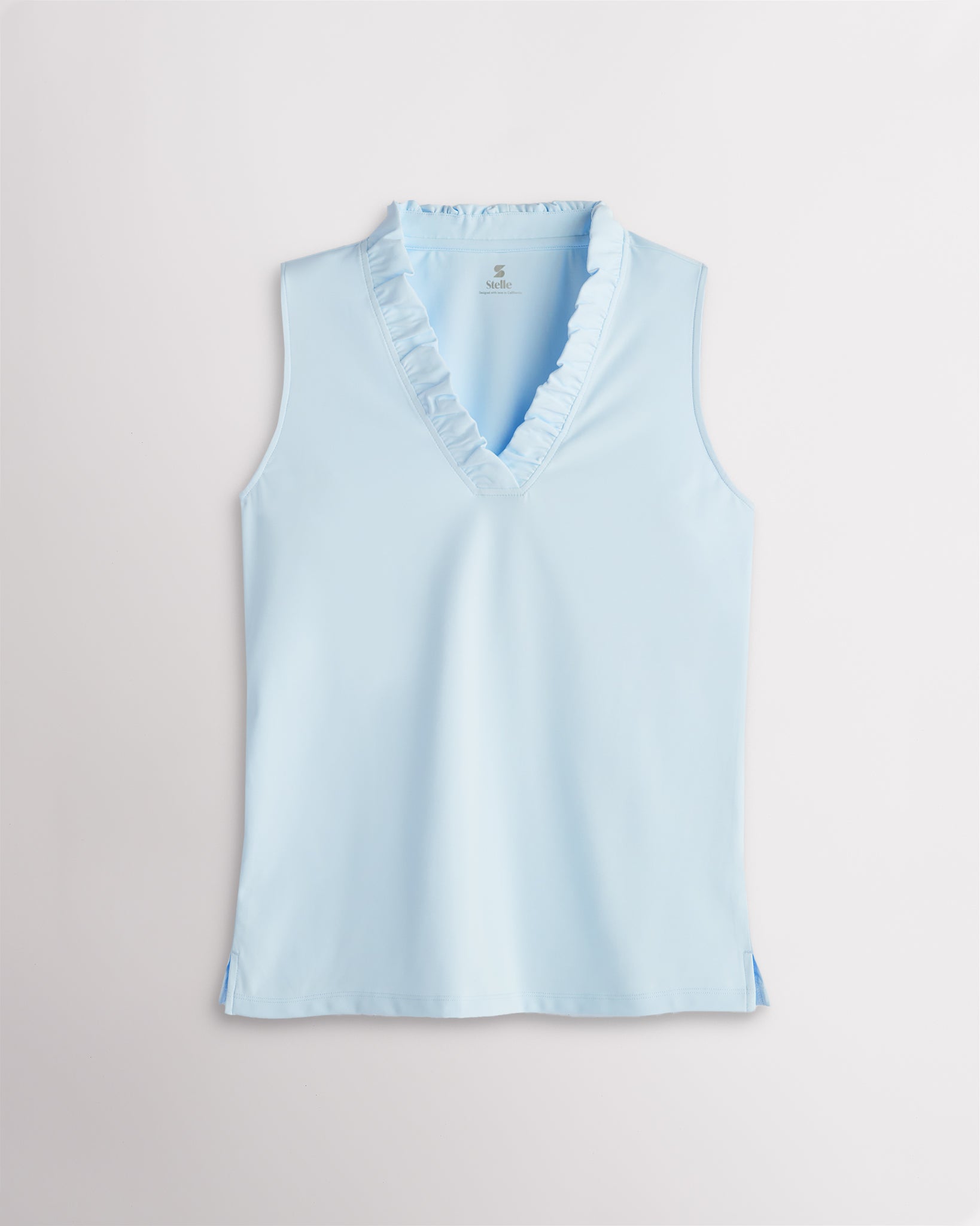 Light Blue ruffle V-neck sleeveless polo shirt for women